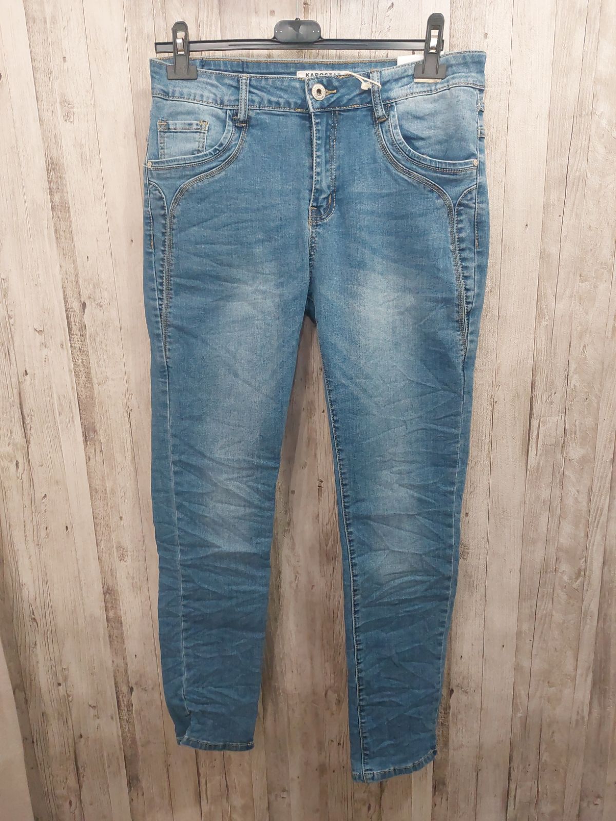 Karostar Jean bleu clair zip couture K8042