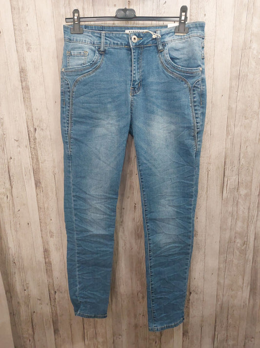 Karostar Jean bleu clair zip couture K8042