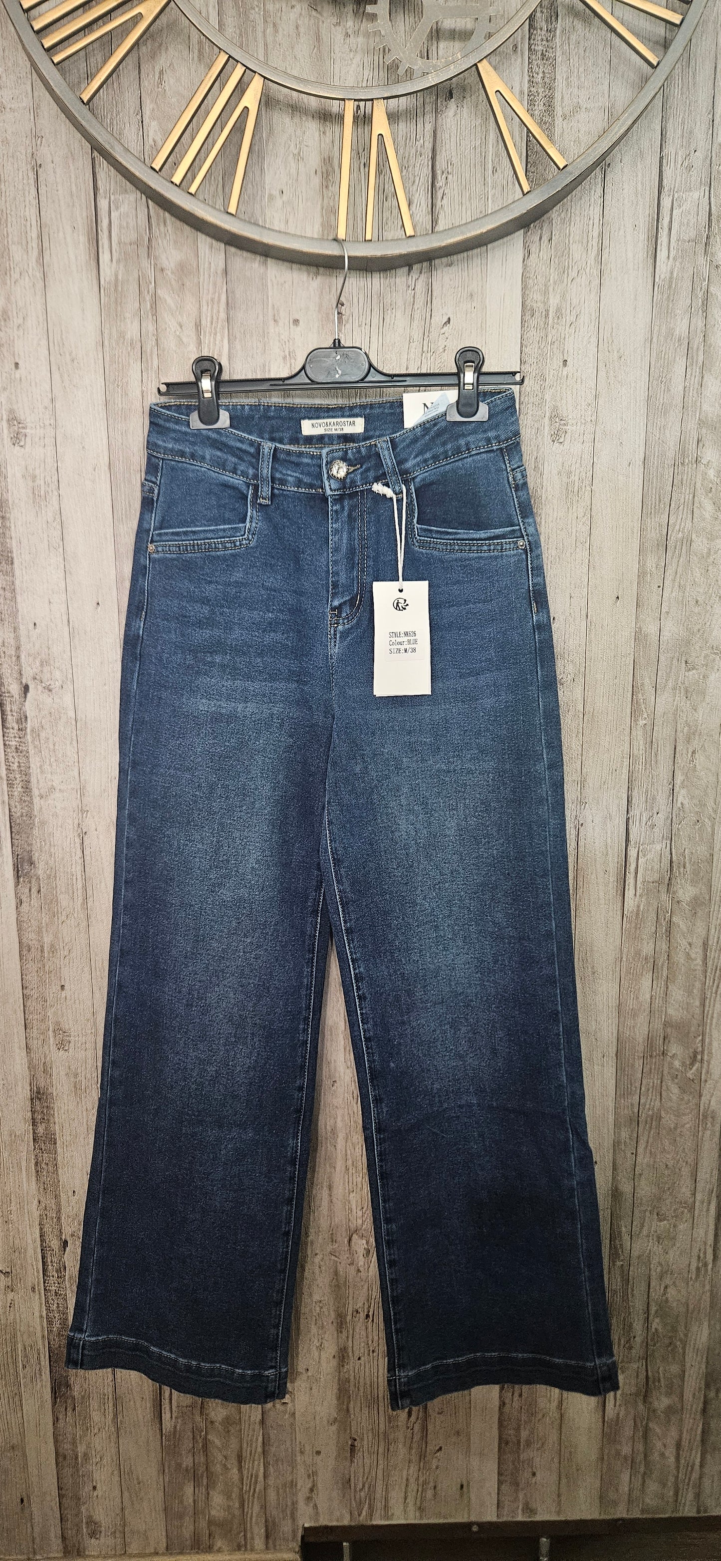 karostar wide leg bleu bouton bijou NK626
